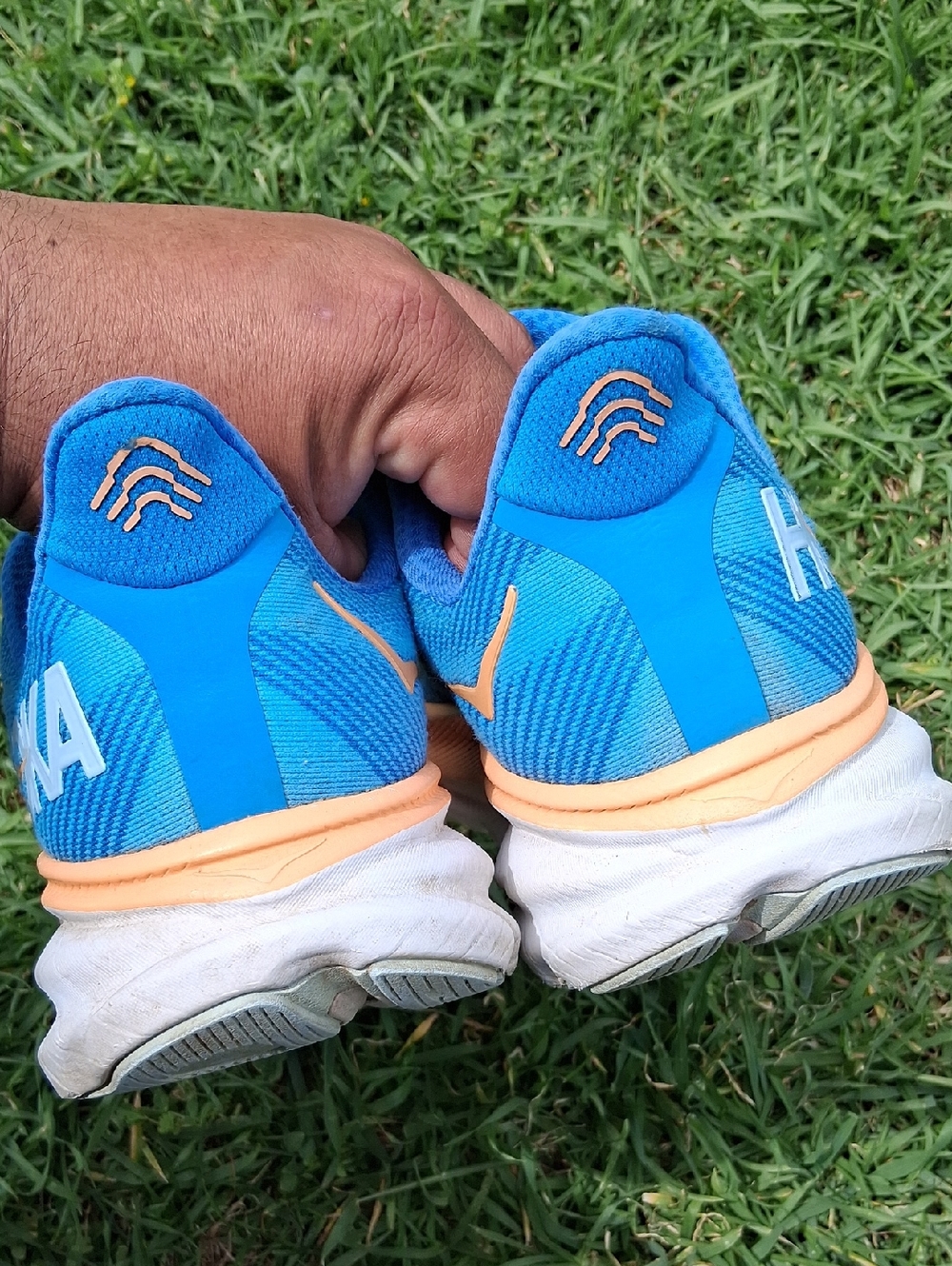 Hoka Clifton 9 Sneakers in Blue and Orange - Picture 11 of 13